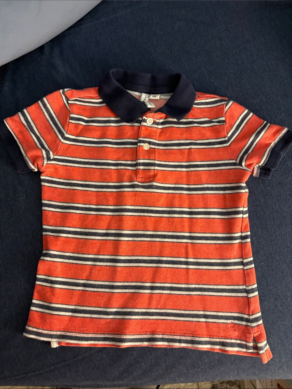 Janie & Jack Red and Navy blue Stripe Polo Shirt with Navy Collar